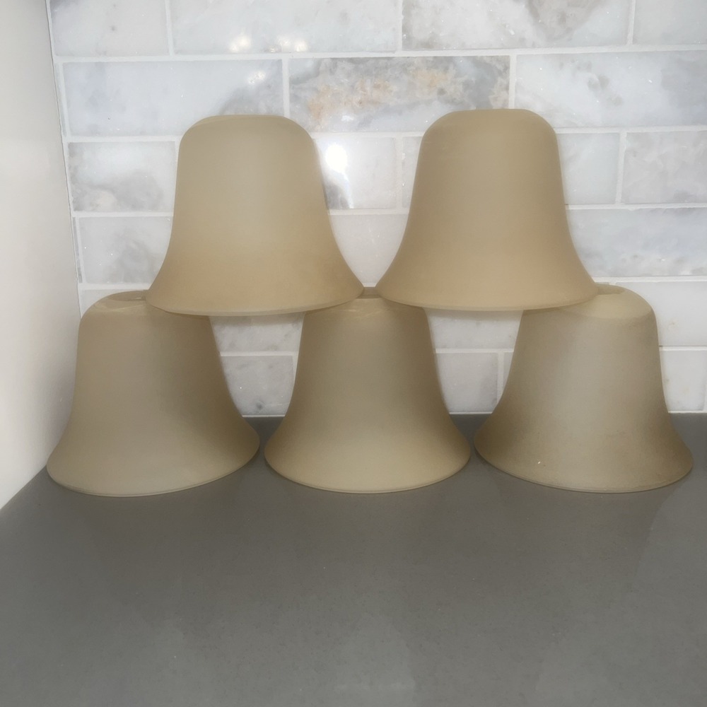 New-Set Of 5 Beige Frosted Bell Shaped Glass Lamp Shades